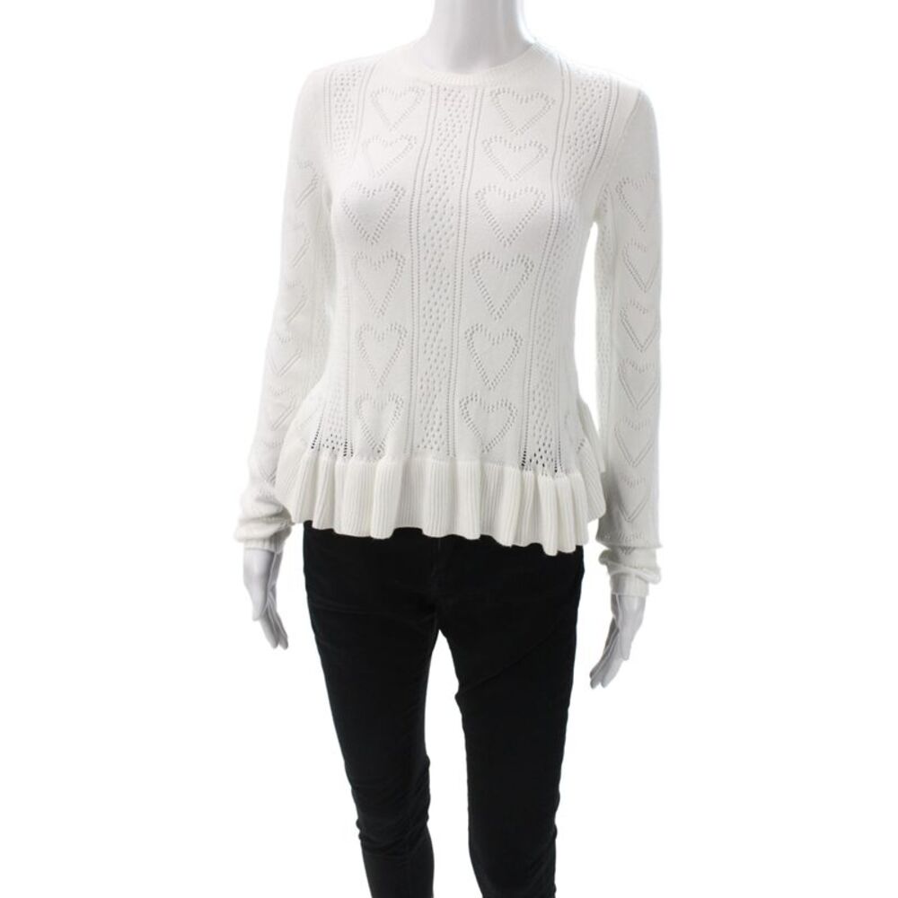 Maje Unisex White Round Neck Pullover Heart Sweater Long Sleeve Size 1